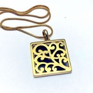 Swirl Gold Black Square Medallion Necklace 18" NWT